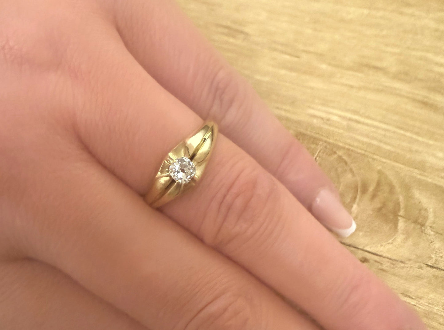 18ct Yellow Gold Old Mine Cut Diamond Signet Solitaire Ring