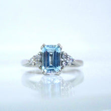 Load image into Gallery viewer, 9ct White Gold Emerald Cut Aquamarine &amp; Diamond Ring
