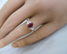Load image into Gallery viewer, 18ct Yellow Gold Ruby &amp; Brilliant Cut Diamond Cluster Solitaire Ring
