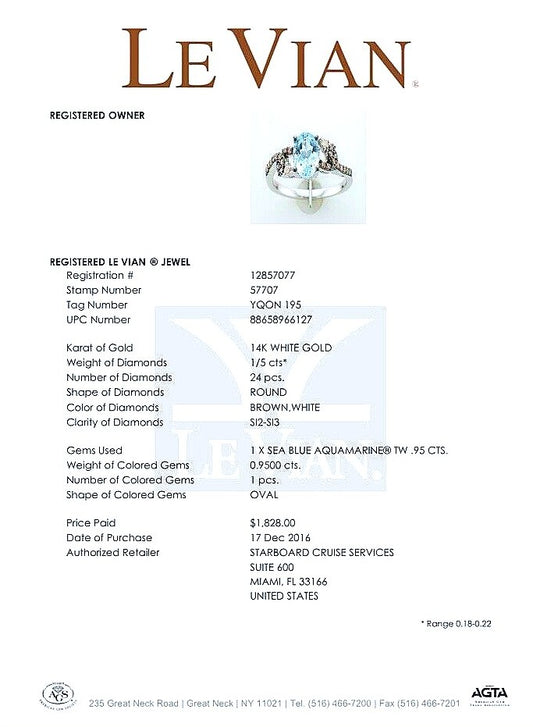 Le Vian 14ct White Gold Aquamarine & Diamond Cluster Ring Size I 14k