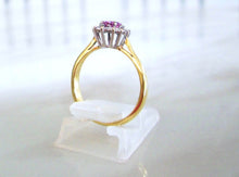 Load image into Gallery viewer, 18ct Yellow Gold Oval Cut Pink Sapphire &amp; Diamond Cluster Halo Ring
