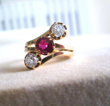 Load image into Gallery viewer, 14ct Yellow Gold Old Mine Cut Ruby &amp; Diamond Trilogy Ring
