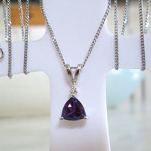 Load image into Gallery viewer, 9ct White Gold Trilliant Cut Amethyst &amp; Diamond Pendant Necklace

