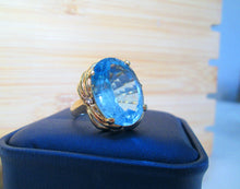 Load image into Gallery viewer, 14ct Yellow Gold Heavy Large Oval Cut Blue Topaz &amp; Diamond Solitaire Ring
