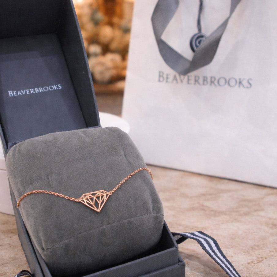 Beaverbrooks Fine 9ct Solid Rose Gold Diamond Motif Geometric Diamond Bracelet