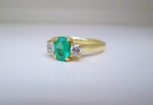 Load image into Gallery viewer, 18ct Yellow Gold Oval &amp; Brilliant Cut Emerald &amp; Diamond Trilogy Ring
