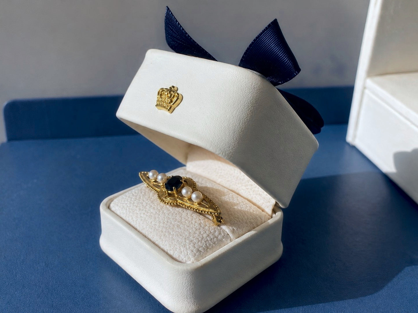 Edwardian-Style 9ct Yellow Gold Sapphire & Pearl Bar Pin Brooch