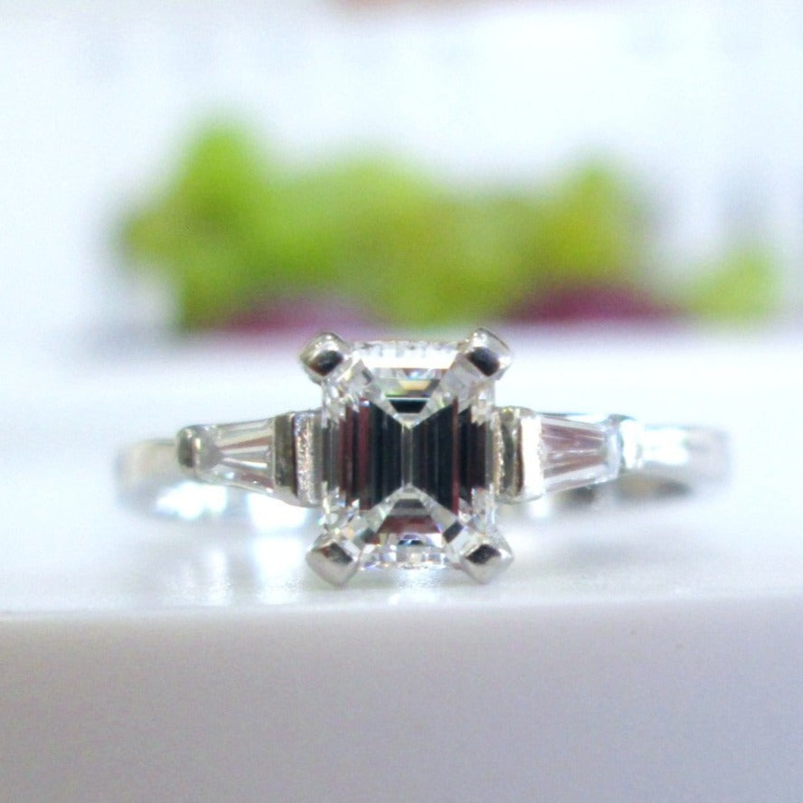 950 Platinum Emerald & Baguette Cut GIA Flawless Diamond Trilogy Ring
