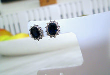 Load image into Gallery viewer, 9ct Yellow Gold Sapphire &amp; Diamond Stud cluster Halo Earrings

