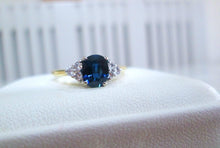 Load image into Gallery viewer, 1980s 18ct Yellow Gold Sapphire &amp; Diamond Cluster Engagement Ring
