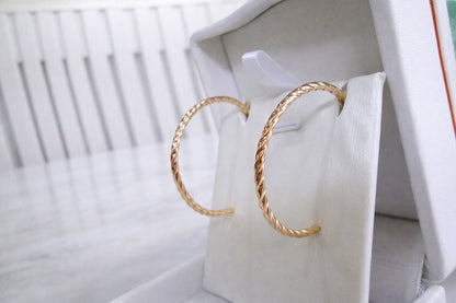 14ct Solid Yellow Gold Large Rope Twist Hoop Earrings Hoops