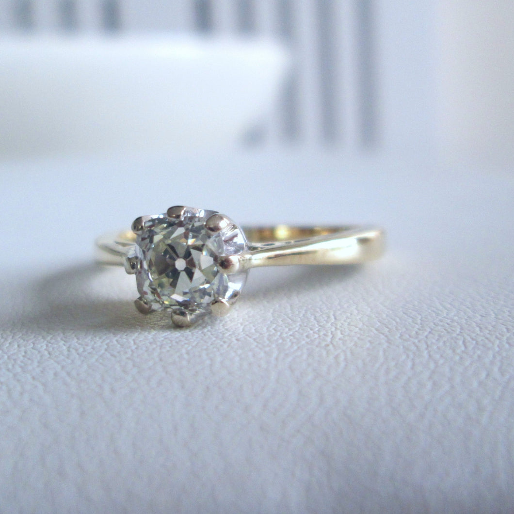 18ct Gold 1.00ct Old Mine Cushion Cut Diamond Solitaire Engagement Ring
