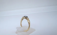 Load image into Gallery viewer, 9ct Yellow Gold Bezel Set Sapphire &amp; Diamond Trilogy Ring
