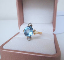 Load image into Gallery viewer, Art Deco 22ct Yellow Gold Blue Zircon &amp; Diamond Trilogy Ring
