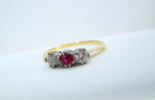 Load image into Gallery viewer, 18ct Yellow Gold Three Stone Ruby &amp; Diamond Trilogy Ring
