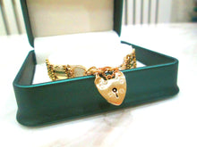 Load image into Gallery viewer, Heavy 1970s 9ct Yellow Gold Heart Padlock Gate Bar Chain Bracelet
