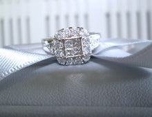 Load image into Gallery viewer, 9ct White Gold 1.00ct Princess &amp; Brilliant Cut Diamond Halo Cluster Ring
