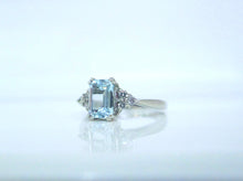 Load image into Gallery viewer, 9ct White Gold Emerald Cut Aquamarine &amp; Diamond Ring
