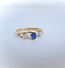 Load image into Gallery viewer, Antique 18ct Yellow Gold Sapphire &amp; Diamond Trilogy Ring

