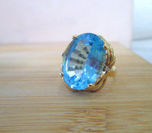 Load image into Gallery viewer, 14ct Yellow Gold Heavy Large Oval Cut Blue Topaz &amp; Diamond Solitaire Ring
