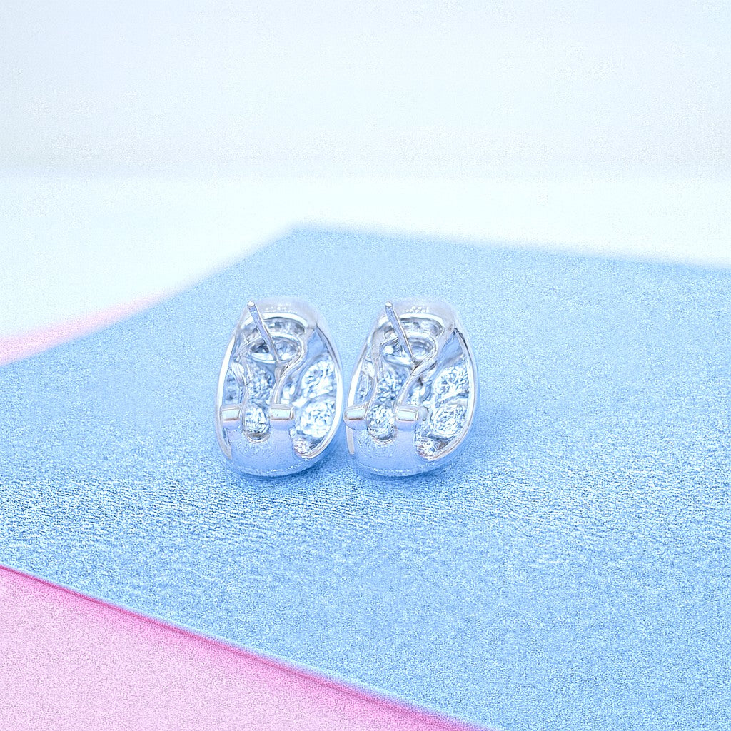 14ct White Gold Diamond Dome Cluster Earrings - 106 Natural Diamonds • Omega Backs