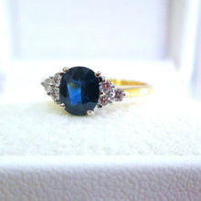 Load image into Gallery viewer, 1980s 18ct Yellow Gold Sapphire &amp; Diamond Cluster Engagement Ring
