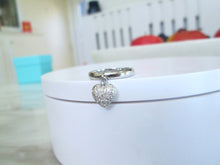 Load image into Gallery viewer, Designer Platinum Diamond Pave Dangling Heart Charm Dangle Cluster Ring

