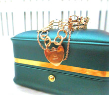 Load image into Gallery viewer, Heavy 1970s 9ct Yellow Gold Heart Padlock Gate Bar Chain Bracelet
