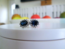 Load image into Gallery viewer, 9ct Yellow Gold Sapphire &amp; Diamond Stud cluster Halo Earrings
