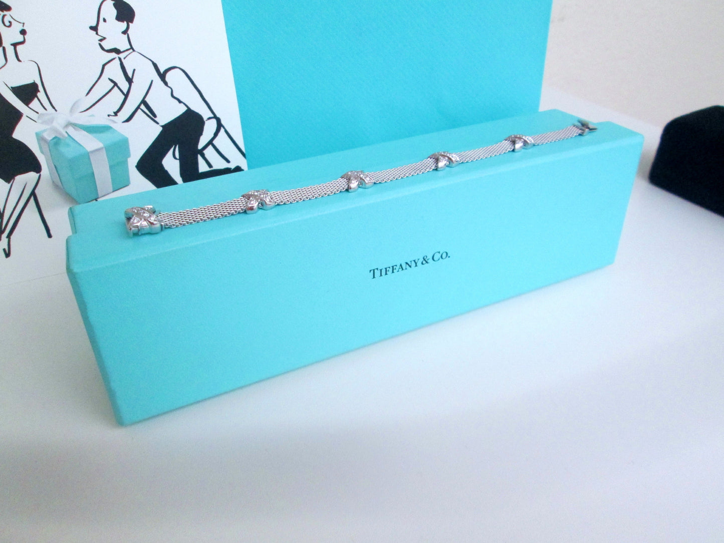 18ct White Gold Rare Designer Diamond Cross Mesh Bracelet