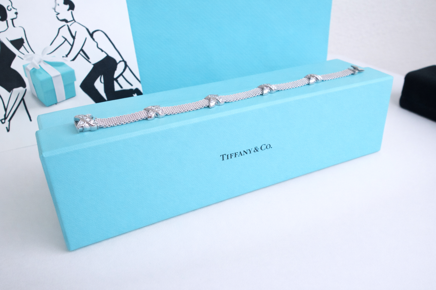 18ct White Gold Rare Designer Diamond Cross Mesh Bracelet