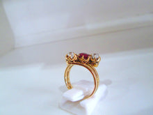 Load image into Gallery viewer, 14ct Yellow Gold Old Mine Cut Ruby &amp; Diamond Trilogy Ring
