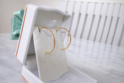 14ct Solid Yellow Gold Large Rope Twist Hoop Earrings Hoops