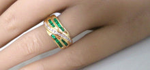 Load image into Gallery viewer, 1980s 18ct Yellow gold Emerald &amp; Brilliant Cut Diamond Channel Set Chunky Ring
