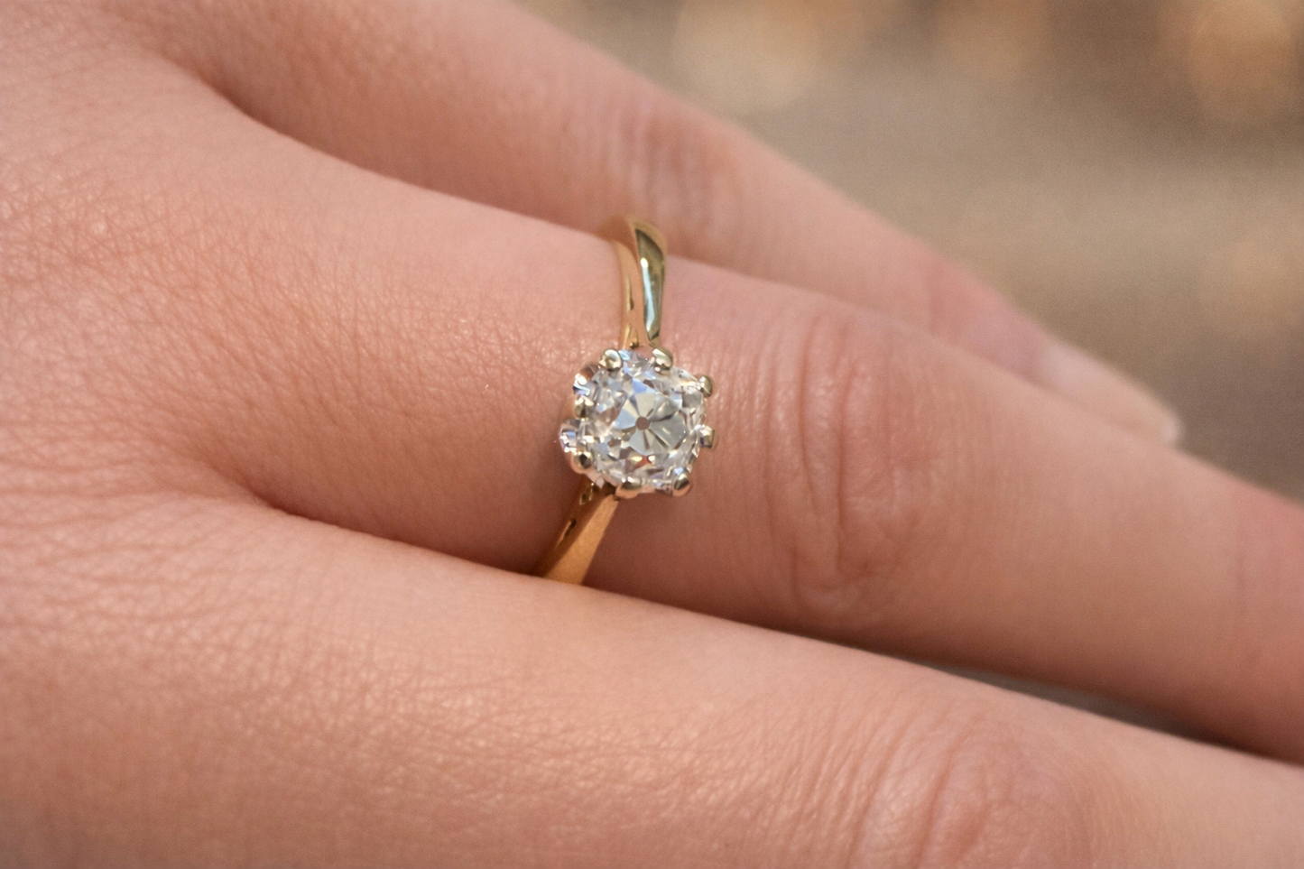 18ct Gold 1.00ct Old Mine Cushion Cut Diamond Solitaire Engagement Ring