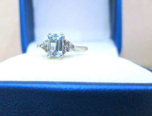 Load image into Gallery viewer, 9ct White Gold Emerald Cut Aquamarine &amp; Diamond Ring
