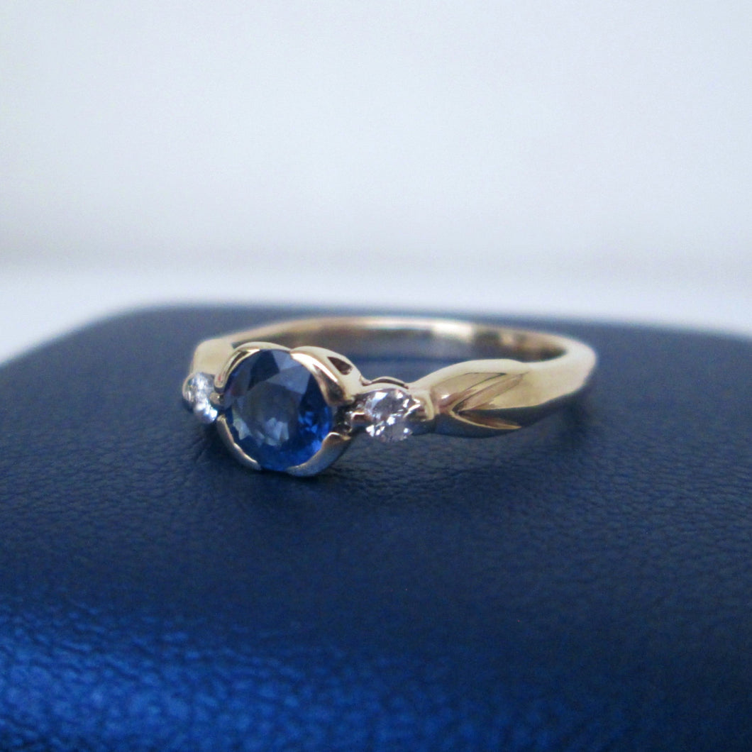 9ct Yellow Gold Bezel Set Sapphire & Diamond Trilogy Ring