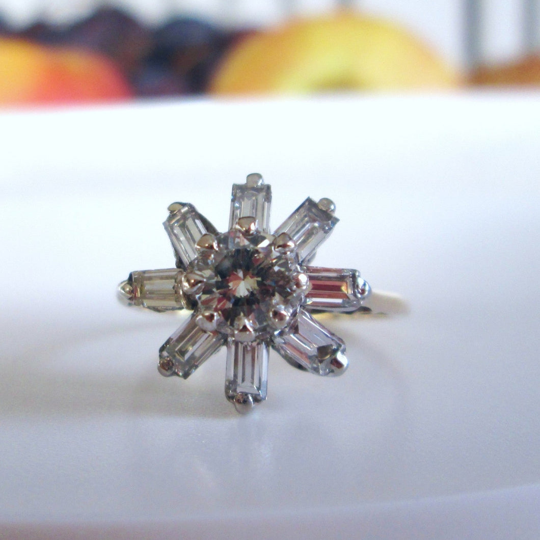 14ct Yellow Gold 1.30ct Transitional & Baguette Cut Diamond Cluster Ring