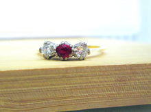 Load image into Gallery viewer, 18ct Yellow Gold Three Stone Ruby &amp; Diamond Trilogy Ring
