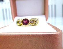 Load image into Gallery viewer, 18ct Yellow Gold Bezel Set Ruby &amp; Diamond Cluster Dome Bombe Ring
