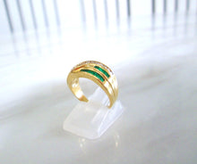 Load image into Gallery viewer, 1980s 18ct Yellow gold Emerald &amp; Diamond Channel Set Chunky Ring
