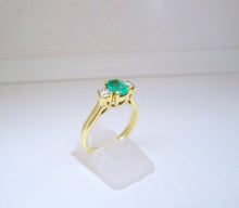 Load image into Gallery viewer, 18ct Yellow Gold Oval &amp; Brilliant Cut Emerald &amp; Diamond Trilogy Ring
