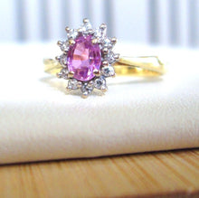 Load image into Gallery viewer, 18ct Yellow Gold Oval Cut Pink Sapphire &amp; Diamond Cluster Halo Ring
