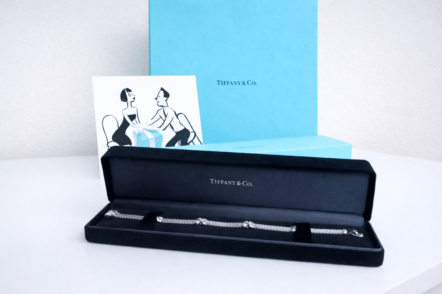 18ct White Gold Rare Designer Diamond Cross Mesh Bracelet