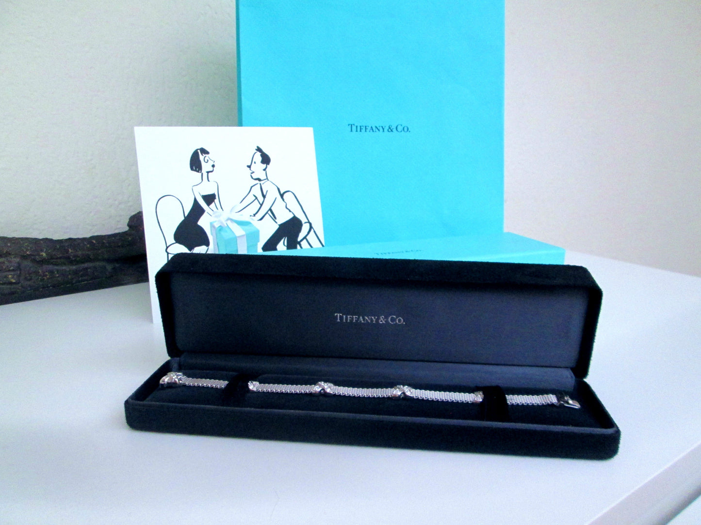 18ct White Gold Rare Designer Diamond Cross Mesh Bracelet