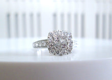 Load image into Gallery viewer, 9ct White Gold Princess &amp; Brilliant Cut Diamond Halo Cluster Ring
