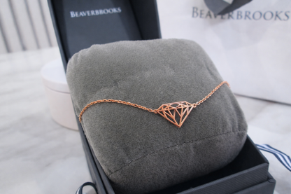 Beaverbrooks Fine 9ct Solid Rose Gold Diamond Motif Geometric Diamond Bracelet