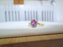 Load image into Gallery viewer, 18ct Yellow Gold Oval Cut Pink Sapphire &amp; Diamond Cluster Halo Ring
