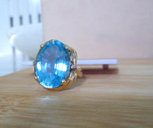 Load image into Gallery viewer, 14ct Yellow Gold Heavy Large Oval Cut Blue Topaz &amp; Diamond Solitaire Ring
