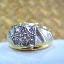 Load image into Gallery viewer, 9ct Yellow Gold Heavy Brilliant Cut Diamond Cluster Men&#39;s Chunky Ring
